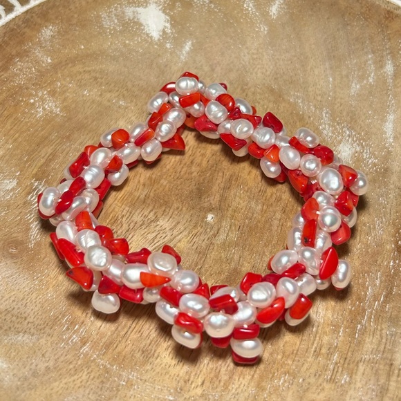 NWOT Pearl & Red Coral Cluster Bracelet - Picture 4 of 8